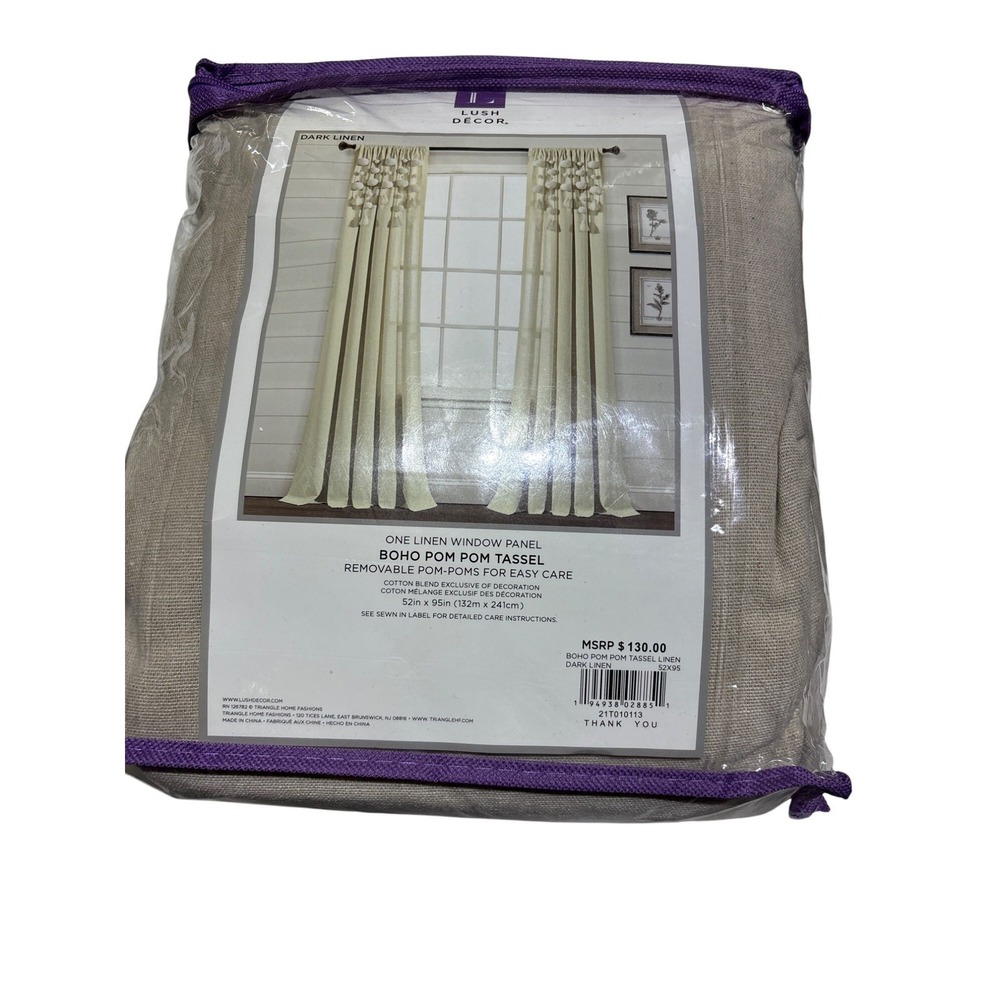 One Linen Window Panel Boho Pom Pom Tassel Dark Linen By Lush Décor Removable Po